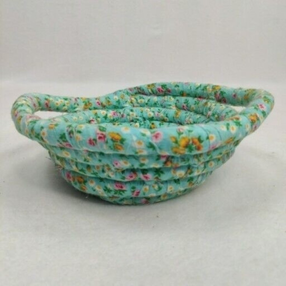 Lot Of 6 Vintage Handmade Fabric Rope Baskets Quilt Remnant Patterns BOJO - Picture 8 of 16